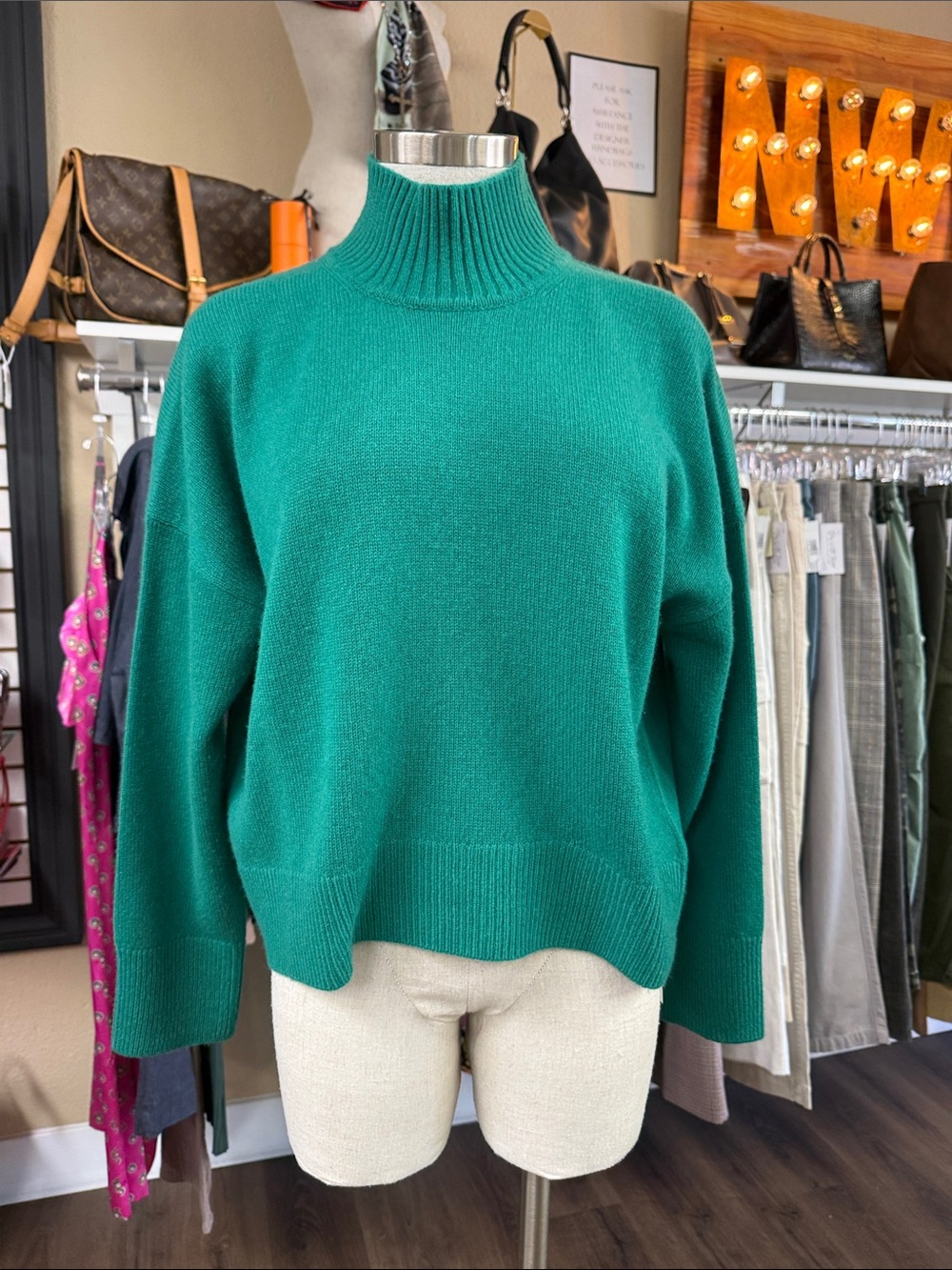 ME+EM Green Wool Cashmere Turtleneck Sweater Size M